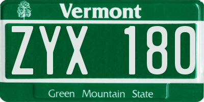 VT license plate ZYX180