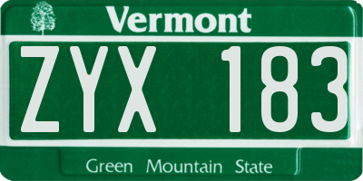 VT license plate ZYX183