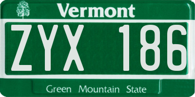 VT license plate ZYX186