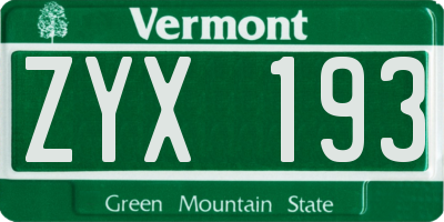 VT license plate ZYX193