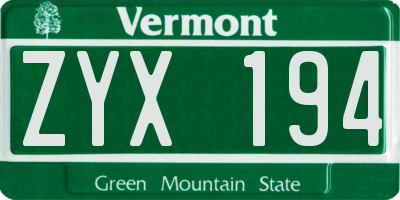 VT license plate ZYX194