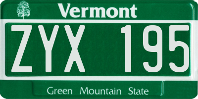 VT license plate ZYX195