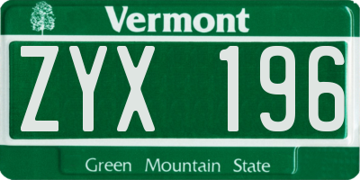 VT license plate ZYX196