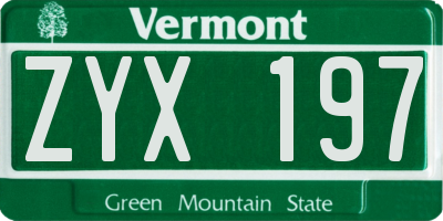 VT license plate ZYX197