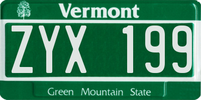 VT license plate ZYX199