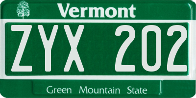 VT license plate ZYX202