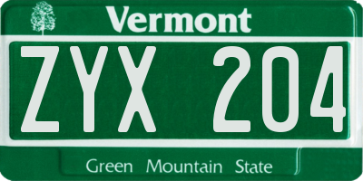 VT license plate ZYX204