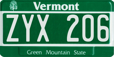 VT license plate ZYX206