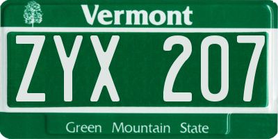 VT license plate ZYX207