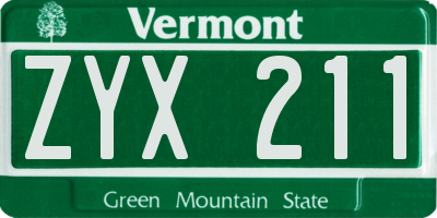 VT license plate ZYX211