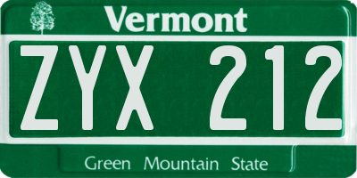 VT license plate ZYX212