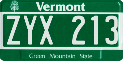 VT license plate ZYX213