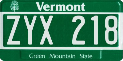 VT license plate ZYX218
