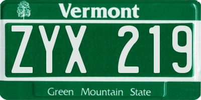 VT license plate ZYX219