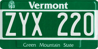 VT license plate ZYX220