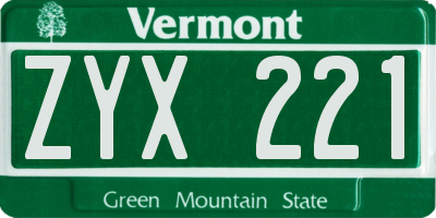 VT license plate ZYX221