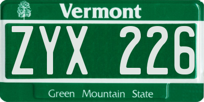 VT license plate ZYX226