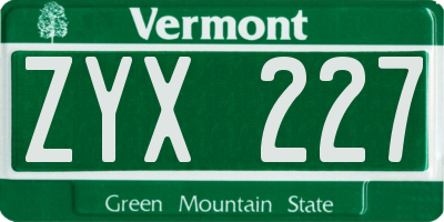 VT license plate ZYX227