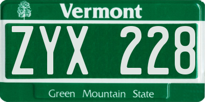 VT license plate ZYX228