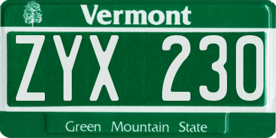 VT license plate ZYX230