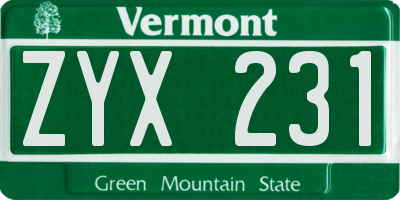 VT license plate ZYX231