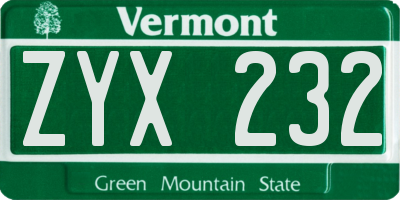 VT license plate ZYX232