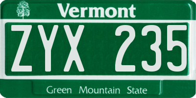 VT license plate ZYX235