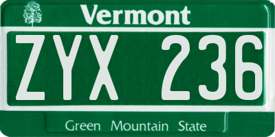 VT license plate ZYX236