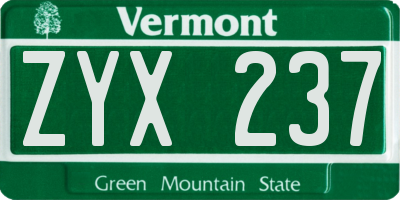 VT license plate ZYX237
