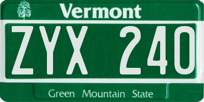 VT license plate ZYX240