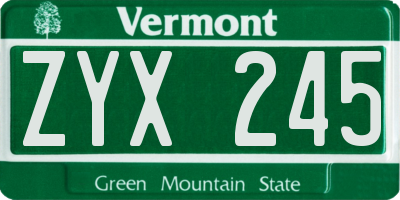 VT license plate ZYX245