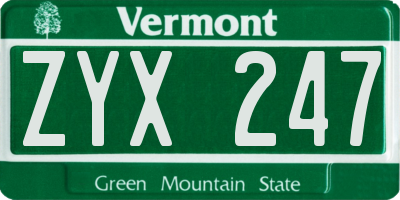 VT license plate ZYX247
