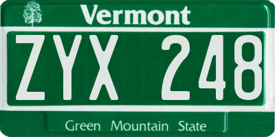 VT license plate ZYX248