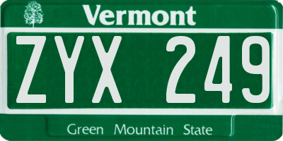 VT license plate ZYX249