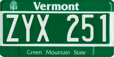 VT license plate ZYX251