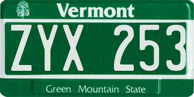 VT license plate ZYX253