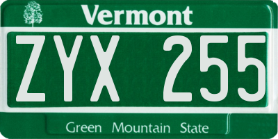 VT license plate ZYX255