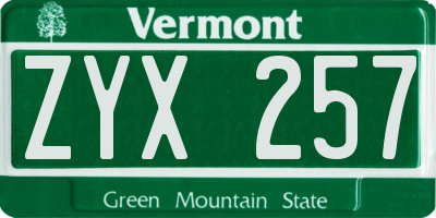 VT license plate ZYX257