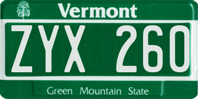 VT license plate ZYX260