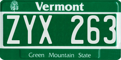 VT license plate ZYX263