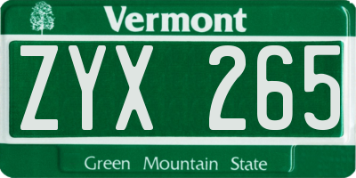 VT license plate ZYX265