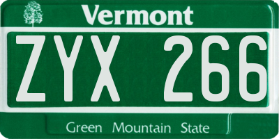 VT license plate ZYX266