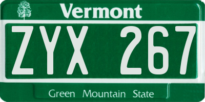 VT license plate ZYX267
