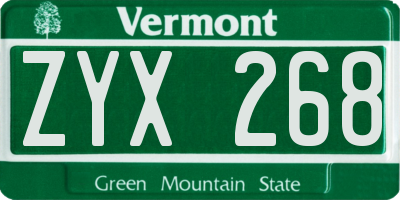 VT license plate ZYX268