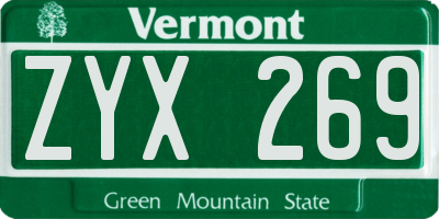VT license plate ZYX269