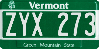 VT license plate ZYX273
