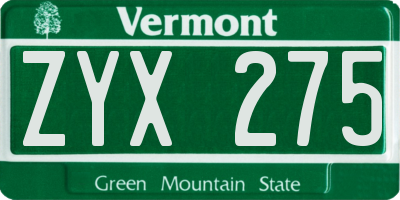 VT license plate ZYX275