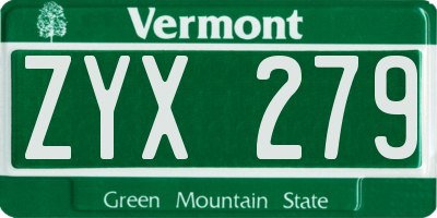 VT license plate ZYX279