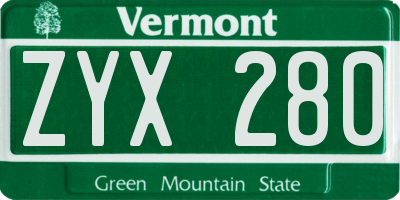 VT license plate ZYX280