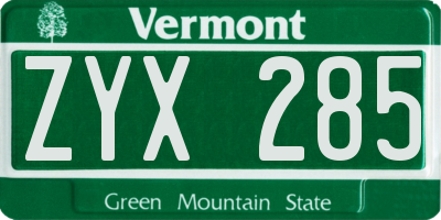 VT license plate ZYX285